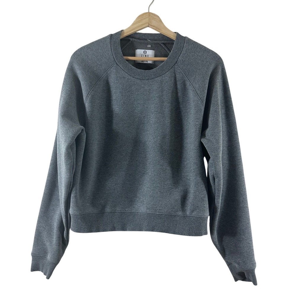 Zine‎ Womens Raglan Crewneck Sweatshirt Charcoal Gray Fleece Lined Size M